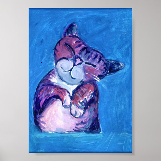 Poster Azul-Vermelho-Felino-Felino, Gatinho Pintado (Frente)