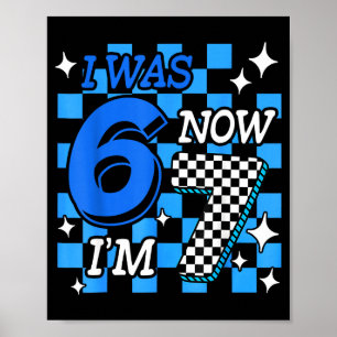 Poster Azul Xadrez Eu Era 6 Agora Tenho 7 Aniversário Men