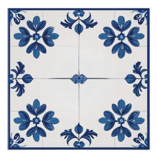 Pôster Azulejo Azul Índigo Português telhas de Lisboa