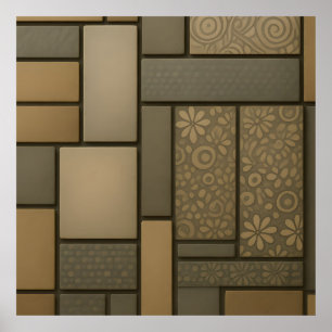 Poster Azulejo Bege Neutro Padrão Mosaico