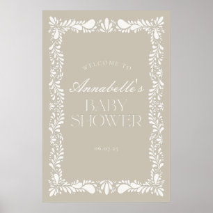 Poster Azulejo Beige Talavera Fiesta Chá de fraldas Bem-v