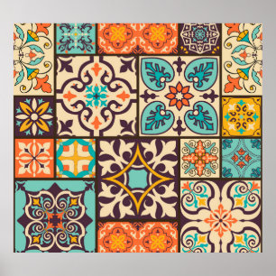 Poster Azulejo Colorido de Patchwork Islam Motifs