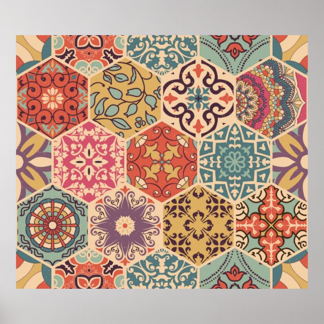 Poster Azulejo colorido sem emendas com Islã, Árabe (Frente)