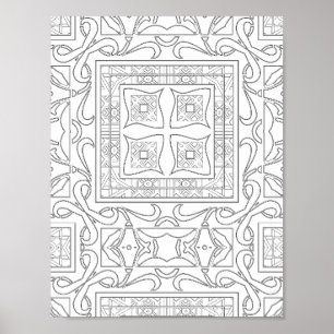 Poster Azulejo de Mandala de Arte com Intrincado Trabalho