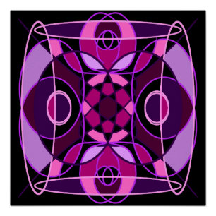 Pôster Azulejo de mosaico abstrato, cor-de-rosa e roxo