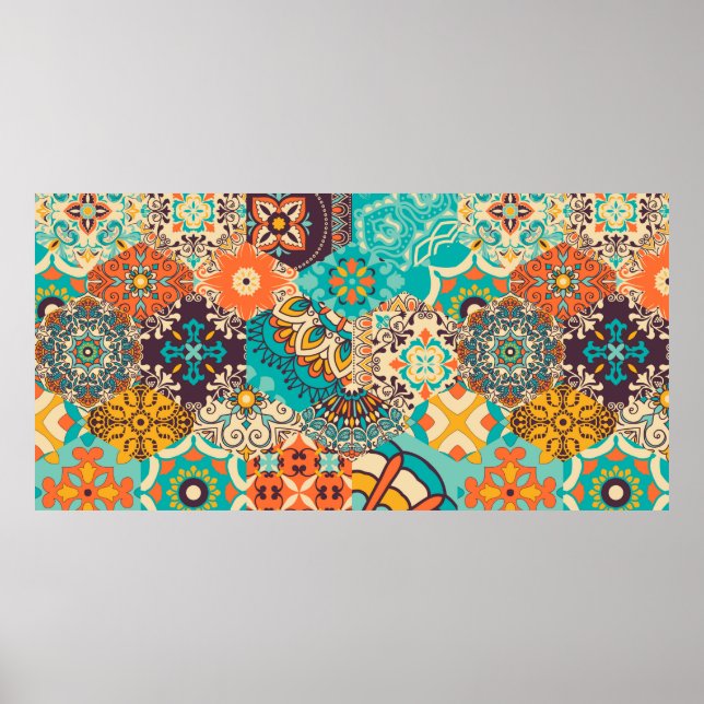 Poster Azulejo de retalhos incolor com o Islã, Árabe (Frente)