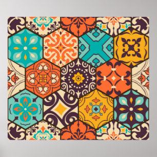 Poster Azulejo de retalhos incolor com o Islã, Árabe