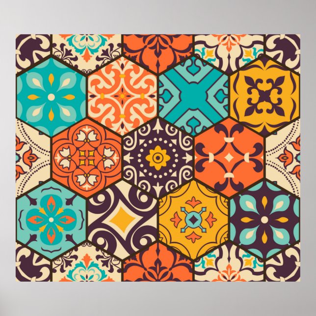 Poster Azulejo de retalhos incolor com o Islã, Árabe (Frente)