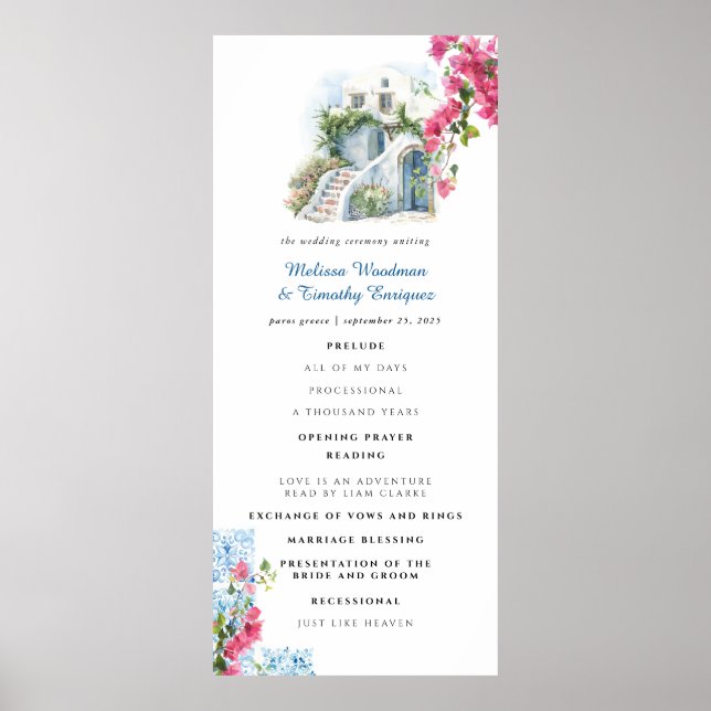 Poster Azulejo Floral | Programa de Casamento na Grécia (Frente)