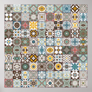 Poster Azulejo marroquino colorido