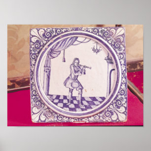 Pôster Azulejo que descreve um clarinetist, 1706