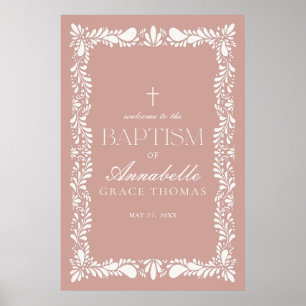 Poster Azulejo Rosa Talavera Espanhol Fiesta Baptism Bem-