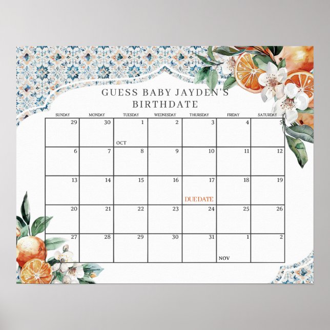 Poster Azulejo Toscana Chá de fraldas de Citros Adivinha  (Frente)