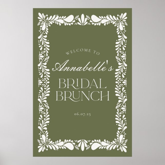Poster Azulejo Verde Talavera Fiesta Bridal Brunch Bem-vi (Frente)