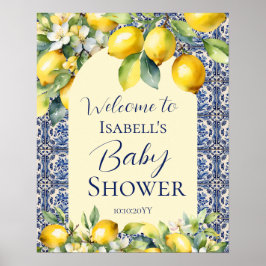 Poster Azulejos azuis italianos cor d'água limão bebê bem