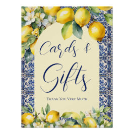 Pôster Azulejos azuis italianos e cartões de chá de frald