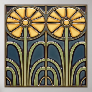 Poster Azulejos de Girassóis