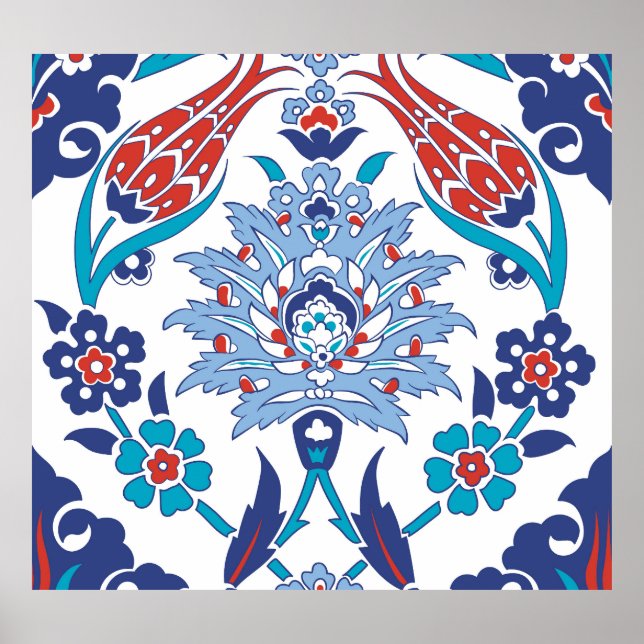 Poster Azulejos de Iznik Turcos: padrão de colheita. (Frente)