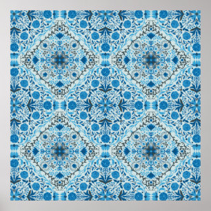 Poster Azulejos florais azuis