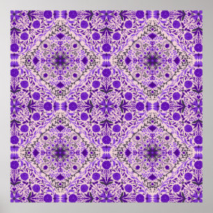 Poster Azulejos florais em violeta e rosa algodão doce