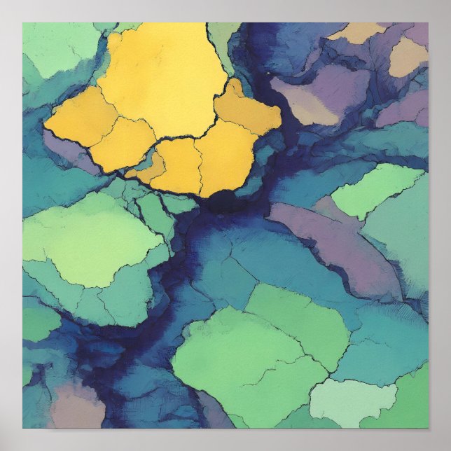 Poster Azulejos Minerais Brilhantes Seamless com Linhas M (Frente)