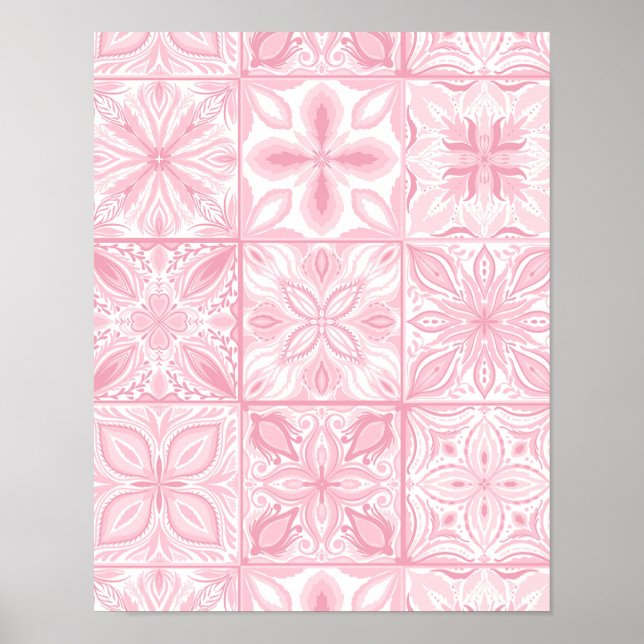 Poster azulejos ornamentados cor-de-rosa (Frente)