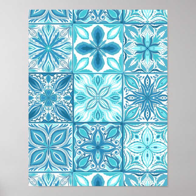 Poster azulejos ornamentados em azul e branco (Frente)