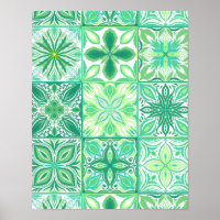 azulejos ornamentados em verde e branco