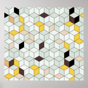 Poster Azulejos, padrão branco preto geométrico.