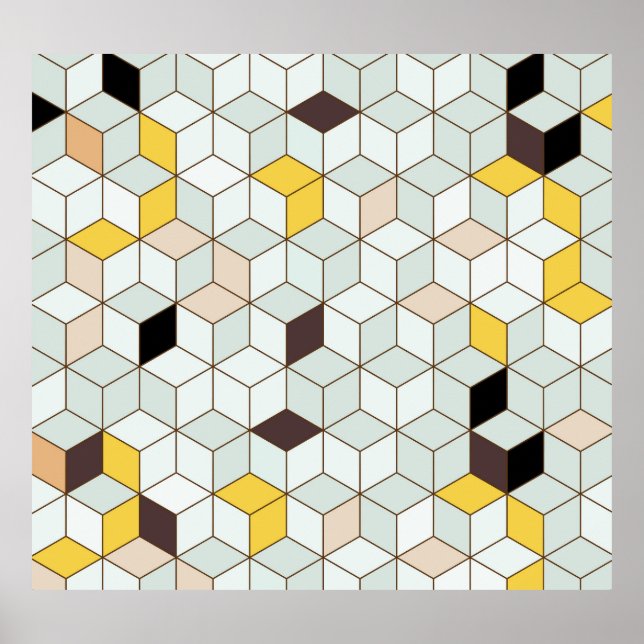 Poster Azulejos, padrão branco preto geométrico. (Frente)
