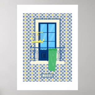 Poster Azulejos portugueses e varanda de janela com aves