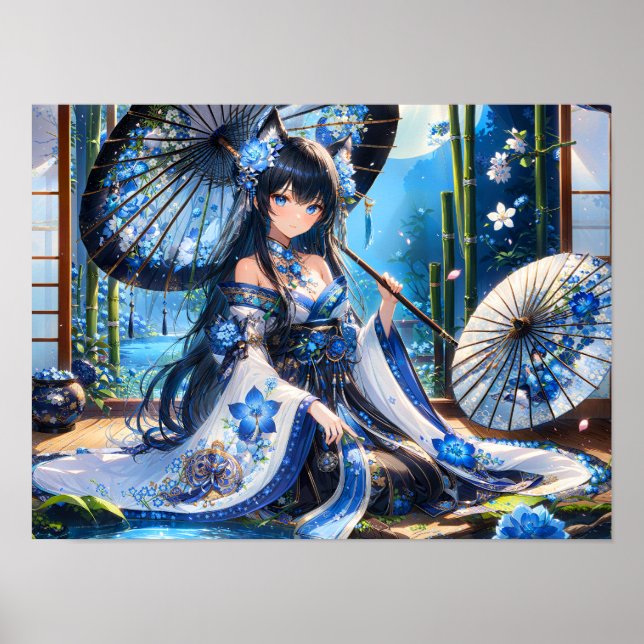 Poster Azure Blossom Kimono Girl (Frente)