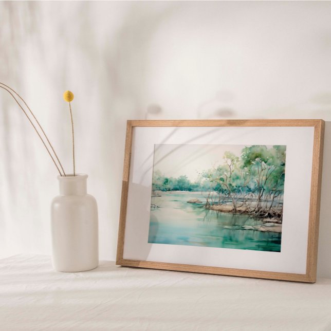 Poster Azure Mangrove Majestade: Cor da Água Azul-Verde (Capturing coastal mangroves in stunning blue-green tones.)