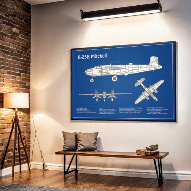 Poster B-25B Mitchell Doolittle - Airplane Blueprint ABD (Criador carregado)
