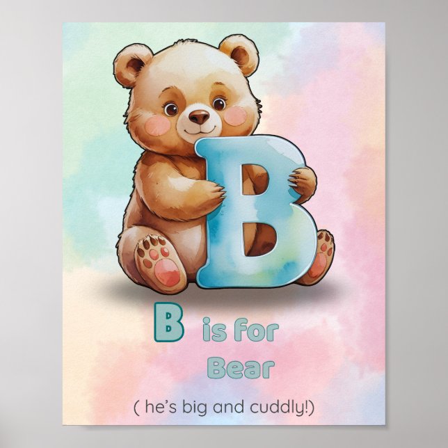 Poster B é de Urso – Grande e Fofo Alfabeto para Berçário (Frente)