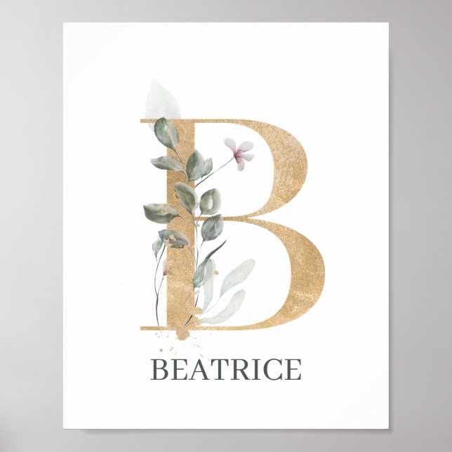 Poster B Monograma Floral Personalizado (Frente)