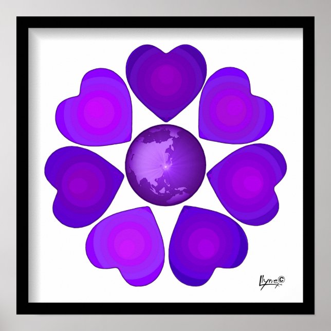Poster B&W Corações Roxos Batendo (Frente)