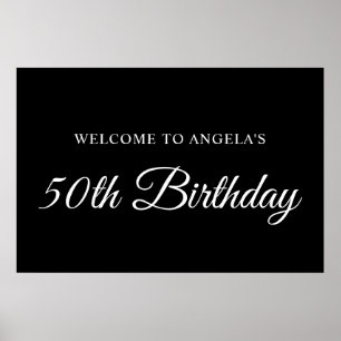 Poster B&W Elegante Script 50th Aniversário Bem-vindo