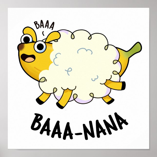Poster Baa-nana Banana Engraçado Pun Ovelha (Frente)