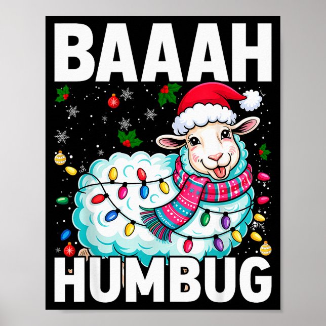 Poster Baaah Humbug Sheep Xmas Lights Funny Anti Christma (Frente)