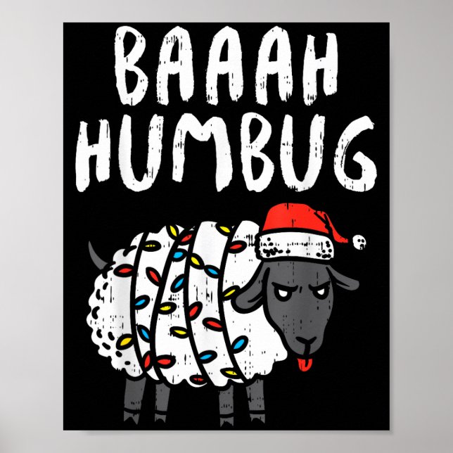 Poster Baaah Humbug Sheep Xmas Lights Funny Anti Christma (Frente)