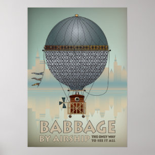 Poster Babbage por viagens vintage de Steampunk do