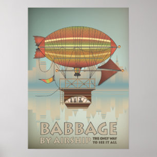 Poster Babbage por viagens vintage de Steampunk do