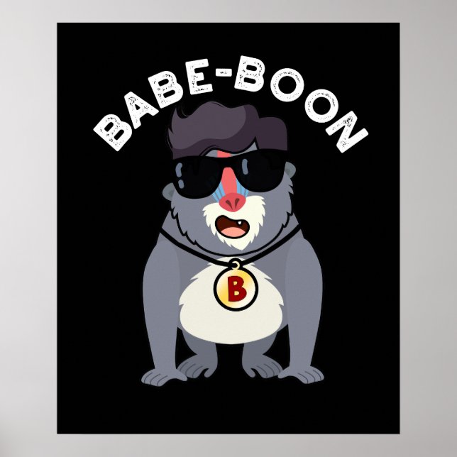 Poster Babe-boon Funny Animal Macaco Baboon Pun Dark BG (Frente)