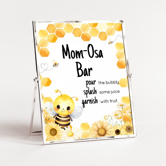 Poster Babee Bee Chá de fraldas Mãe Bar Osa (Oh Babee Baby Shower Mom Osa Bar Sign)