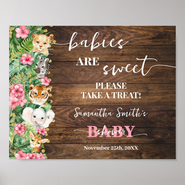 Poster Babies are Sweet Pink Safari Rustic Baby Shower (Frente)
