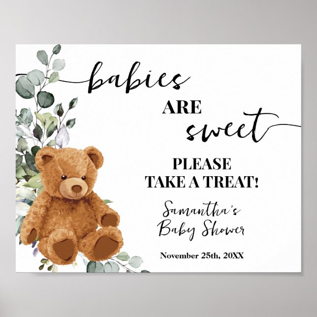 Poster Babies are Sweet Take a Treat Bear Greenery Shower (Frente)