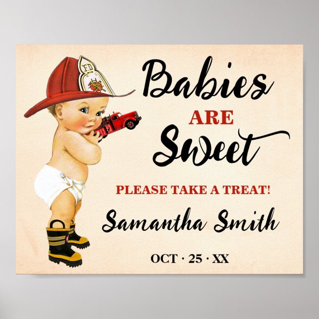 Poster Babies are Sweet take a treat Firefighter Shower (Frente)