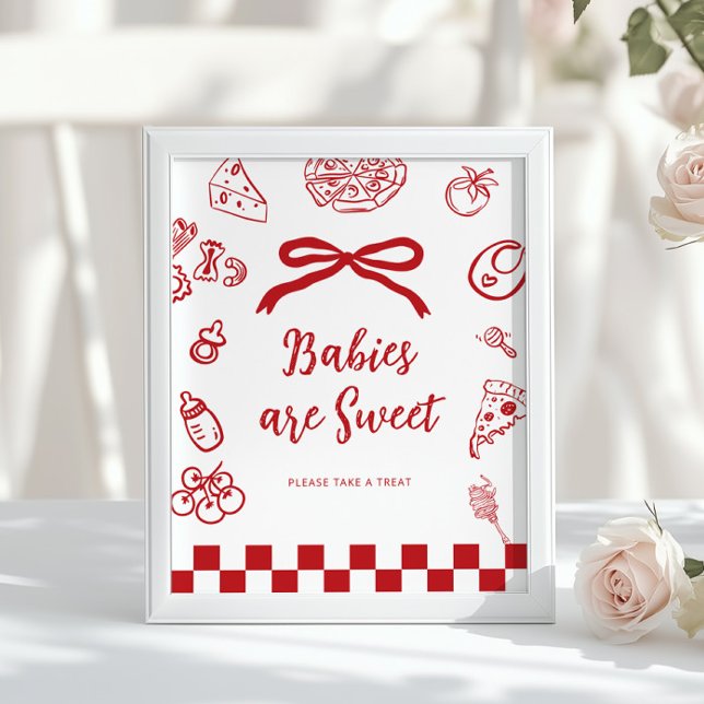 Poster Babies are sweet Whimsical Bow Pizza Baby Shower (Criador carregado)