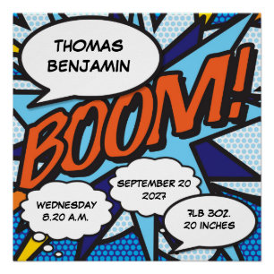 Pôster Baby Birth Stats Comic Book - Pop Art Keepsaokê